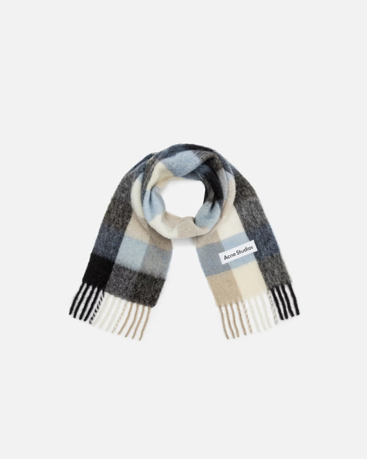 Mohair Checkered Scarf - Blue