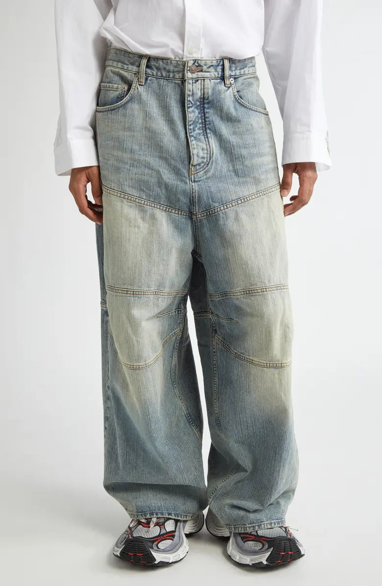 Panel Washed Wide-Leg Denim