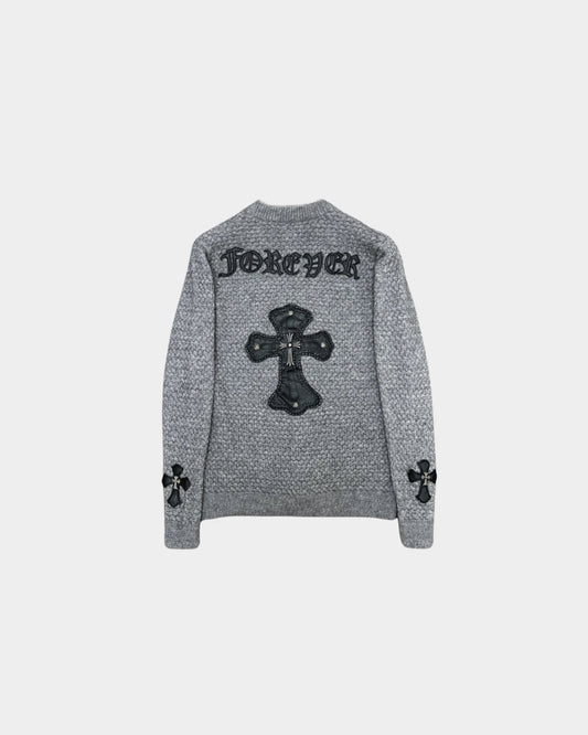 Gothic Cross Knit Pullover in Grey Melange