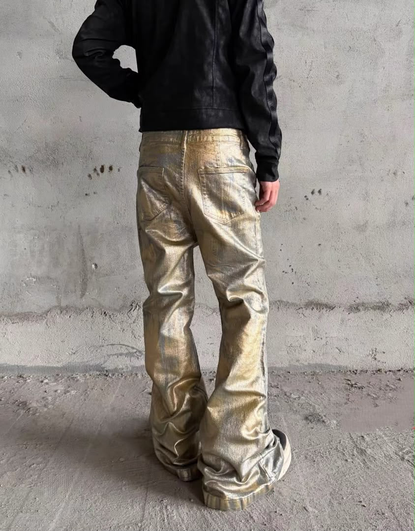 METALLIC COATED STRAIGHT-LEG PANTS