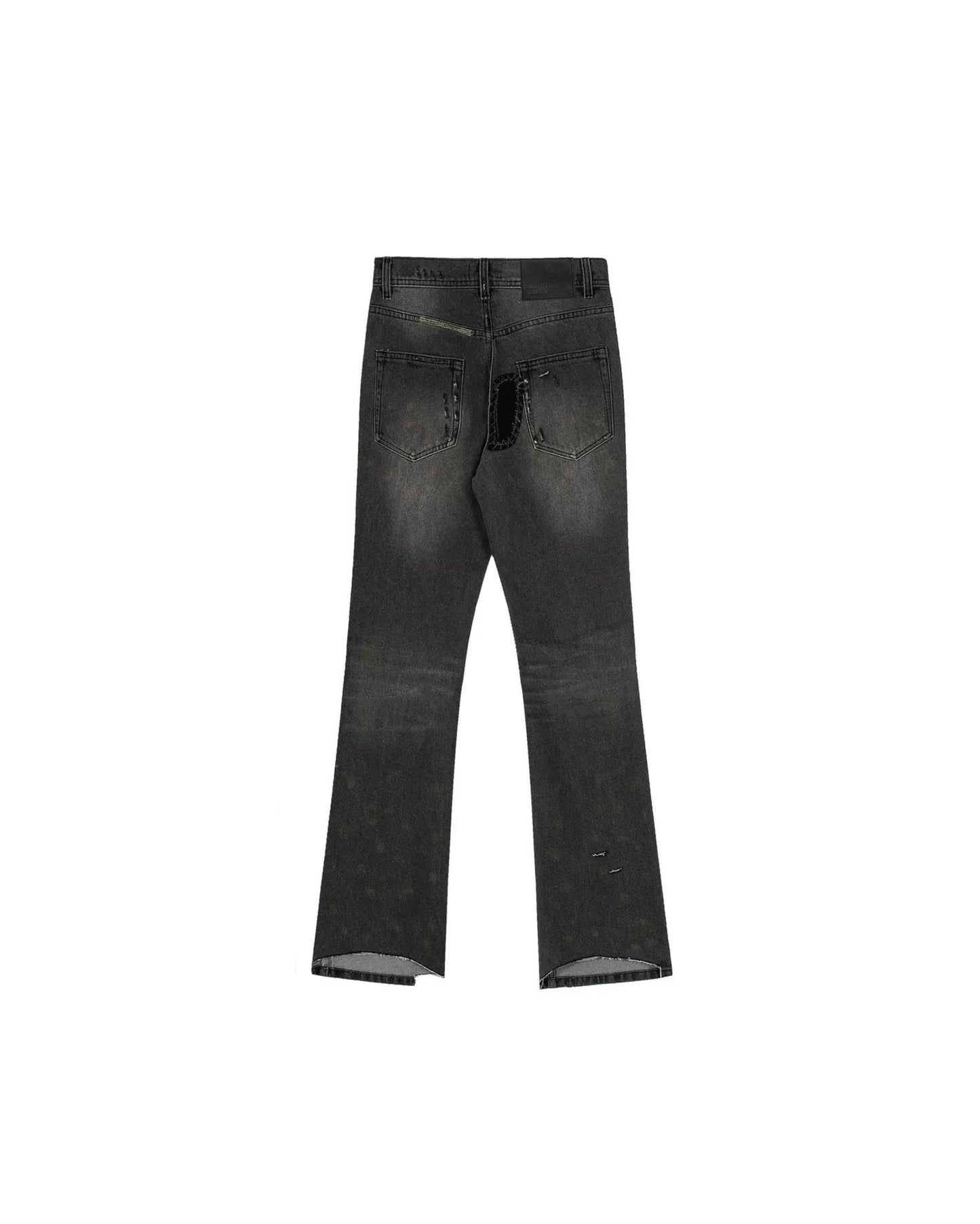 Patched Washed Black Denim Jeans