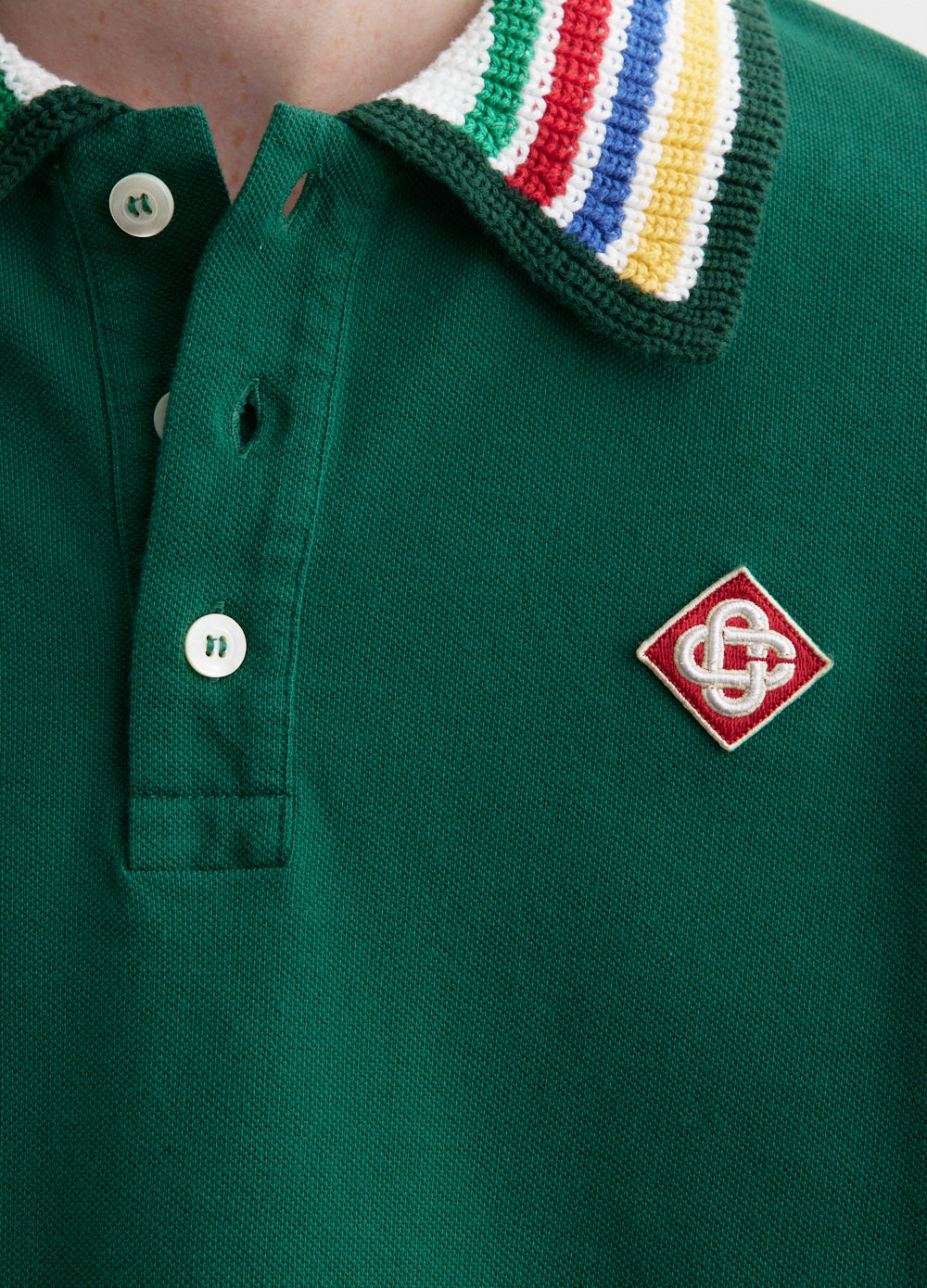 Casa Knitted-Collar Cotton Green Polo-Shirt