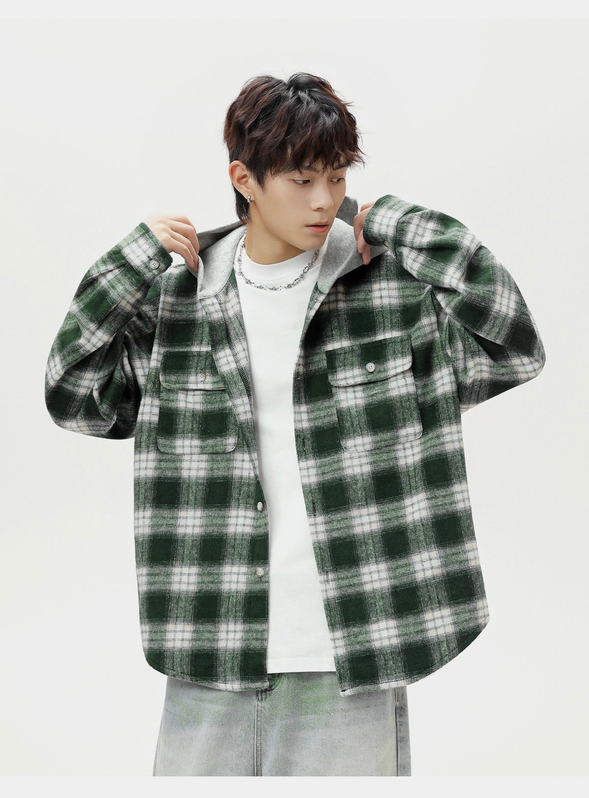 Plaid Hooded Flannel - Green