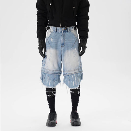 FAR FROM WHAT Distressed Layered Jorts