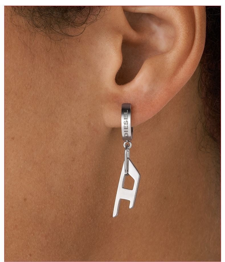 Diesel Logo Charm Hoop Earring