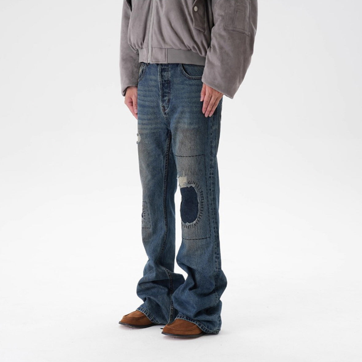 Fractured Patchwork Flare Jeans