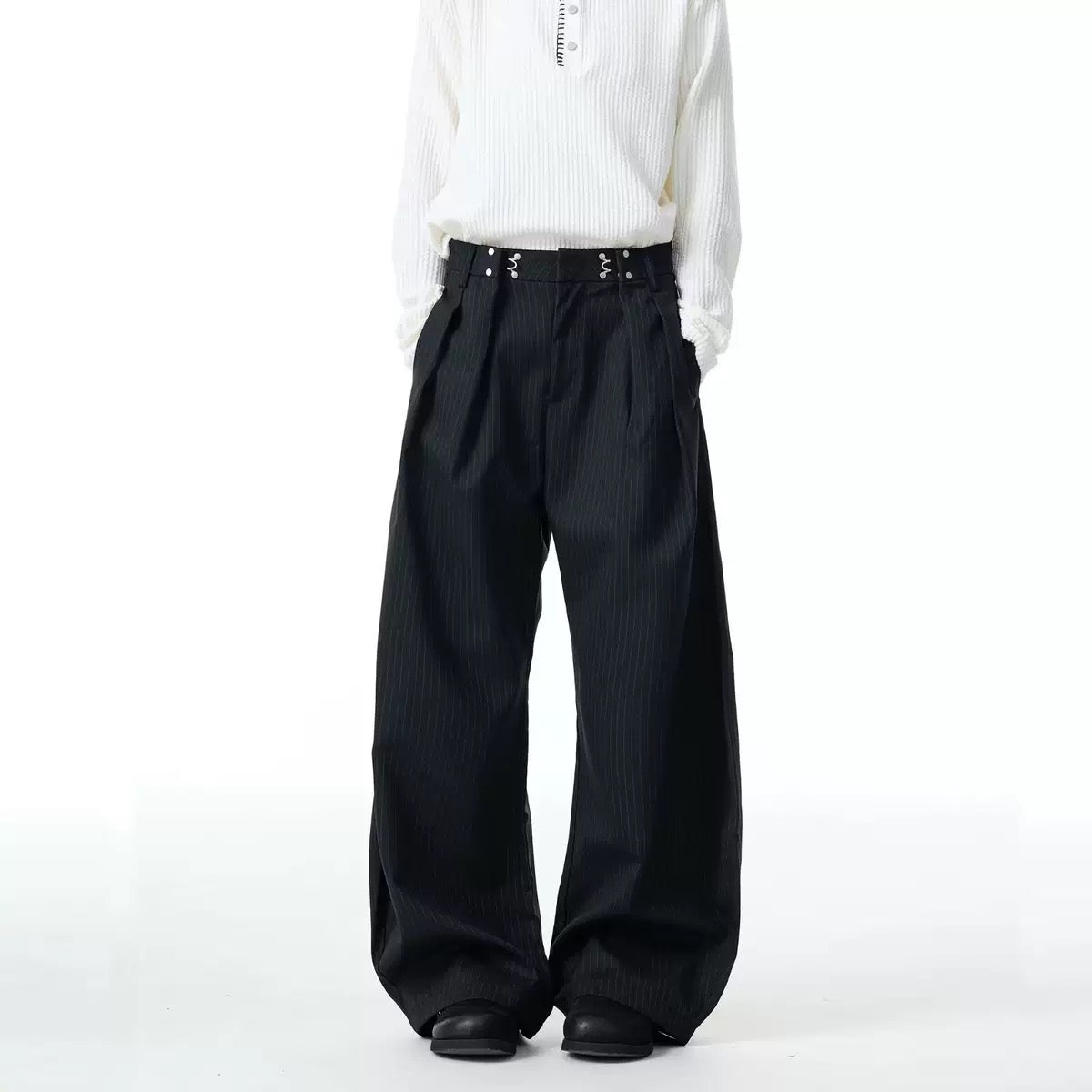 Pinstripe Hardware Wide Pants