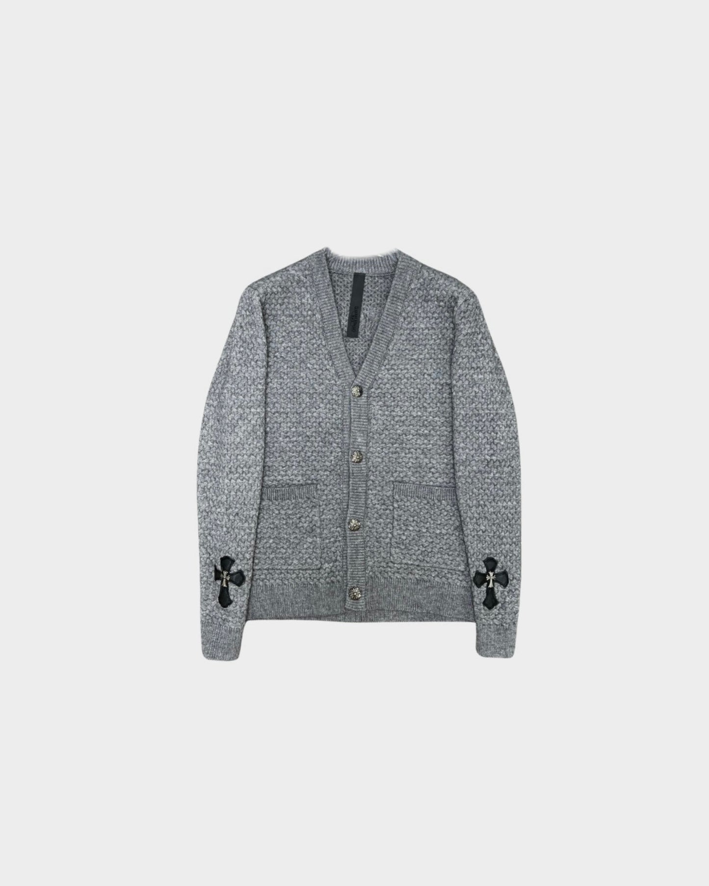 Gothic Cross Knit Pullover in Grey Melange