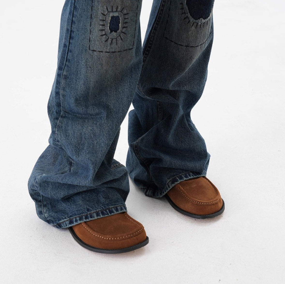 Fractured Patchwork Flare Jeans