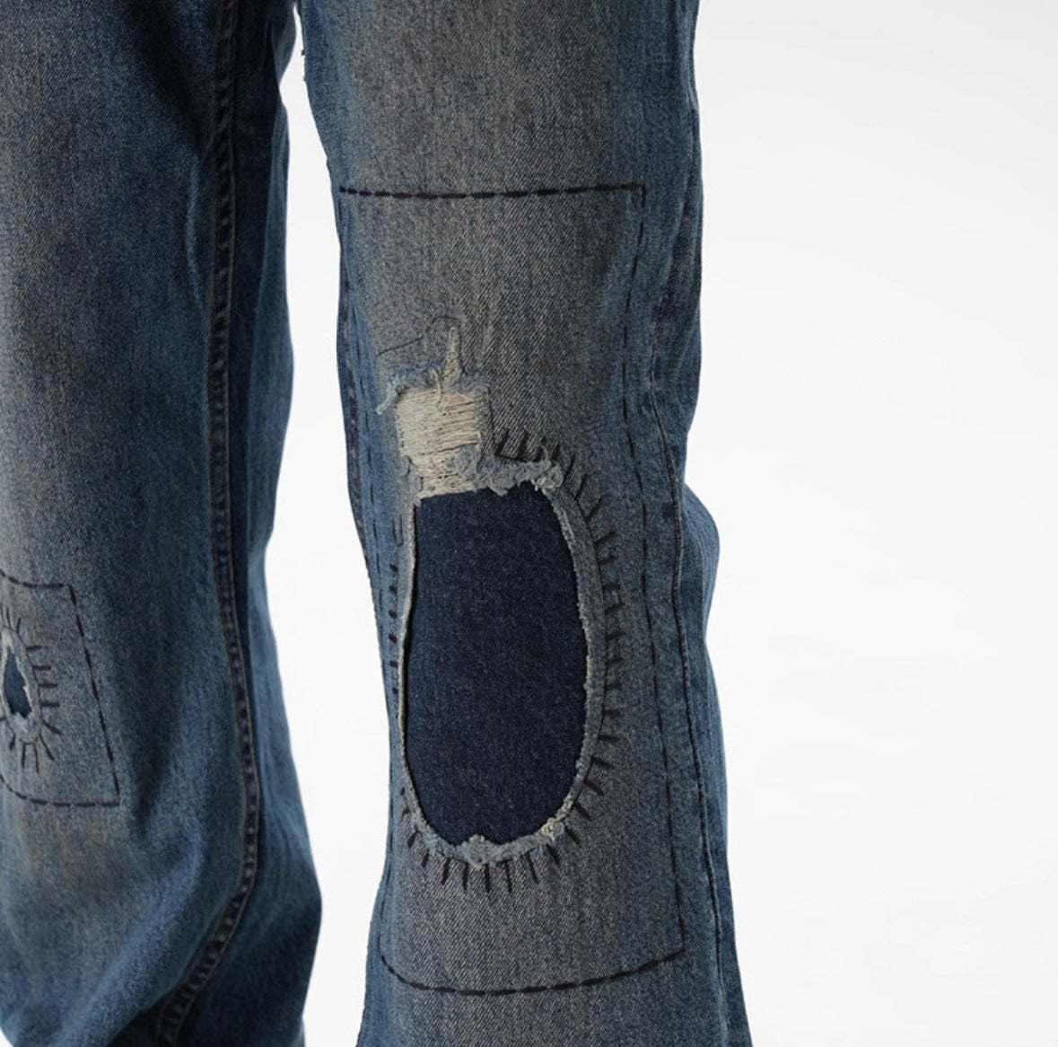 Fractured Patchwork Flare Jeans