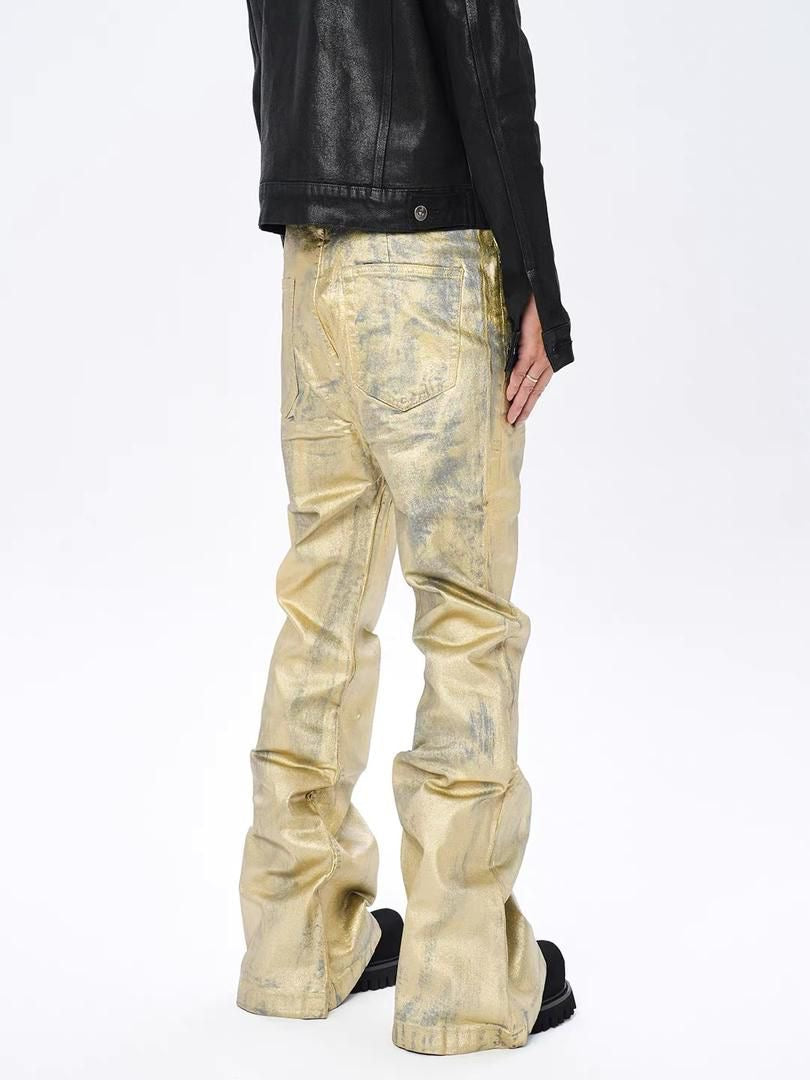 METALLIC COATED FLARE PANTS