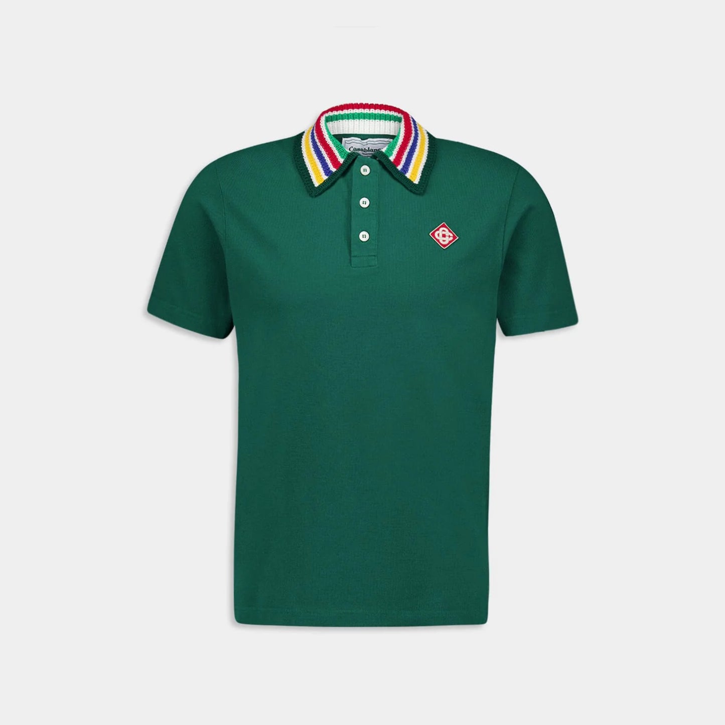 Casa Knitted-Collar Cotton Green Polo-Shirt