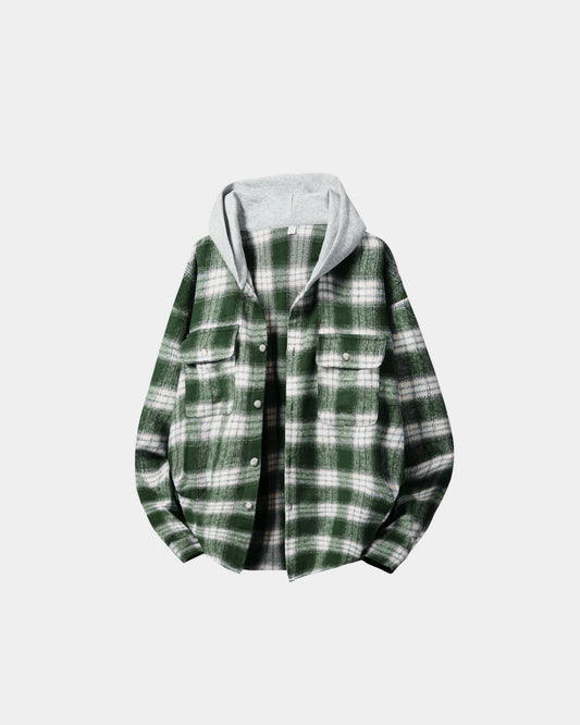 Plaid Hooded Flannel - Green