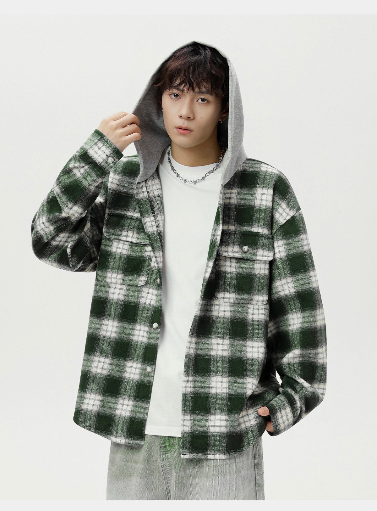 Plaid Hooded Flannel - Green