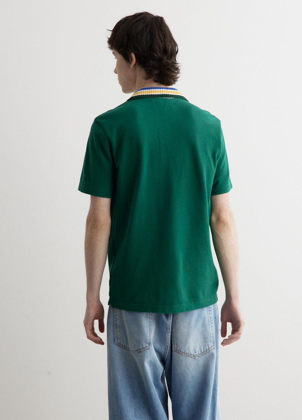 Casa Knitted-Collar Cotton Green Polo-Shirt