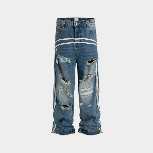 Rail Stripe Destroyed Jeans