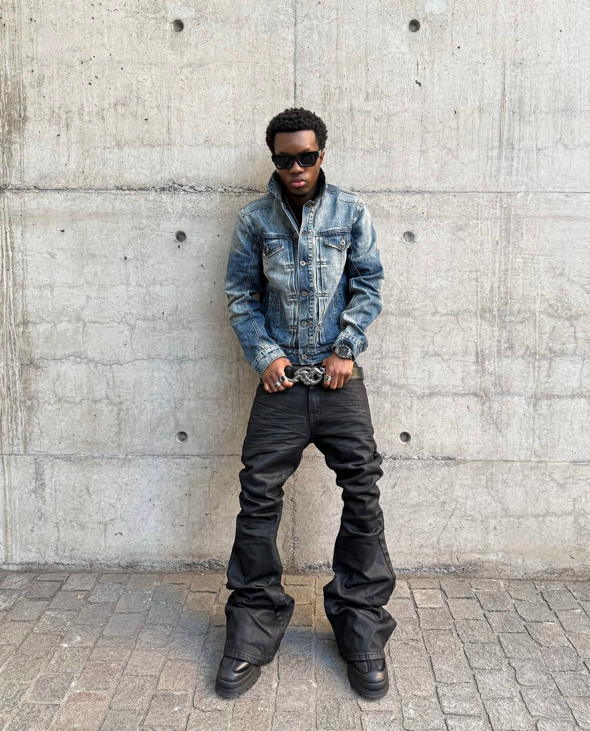 Waxed Flare Denim Jeans