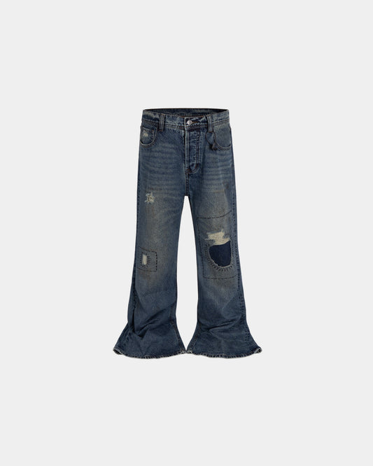 Fractured Patchwork Flare Jeans