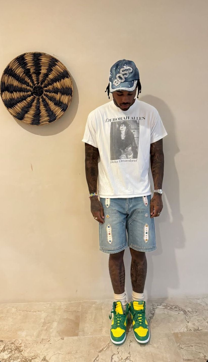 Kapital 140z Carpenter Gemstone Studded Denim Shorts