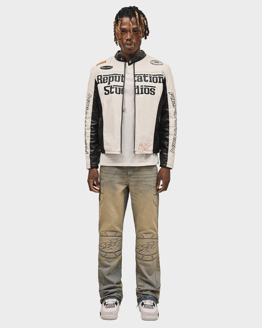 Stone-wash Moto Denim