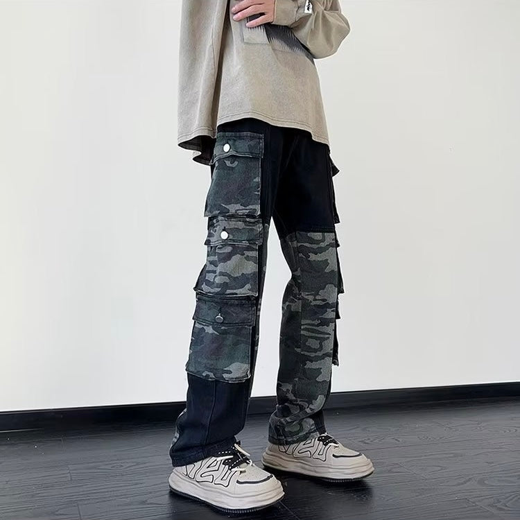 Divide Line Camo Panel Jeans