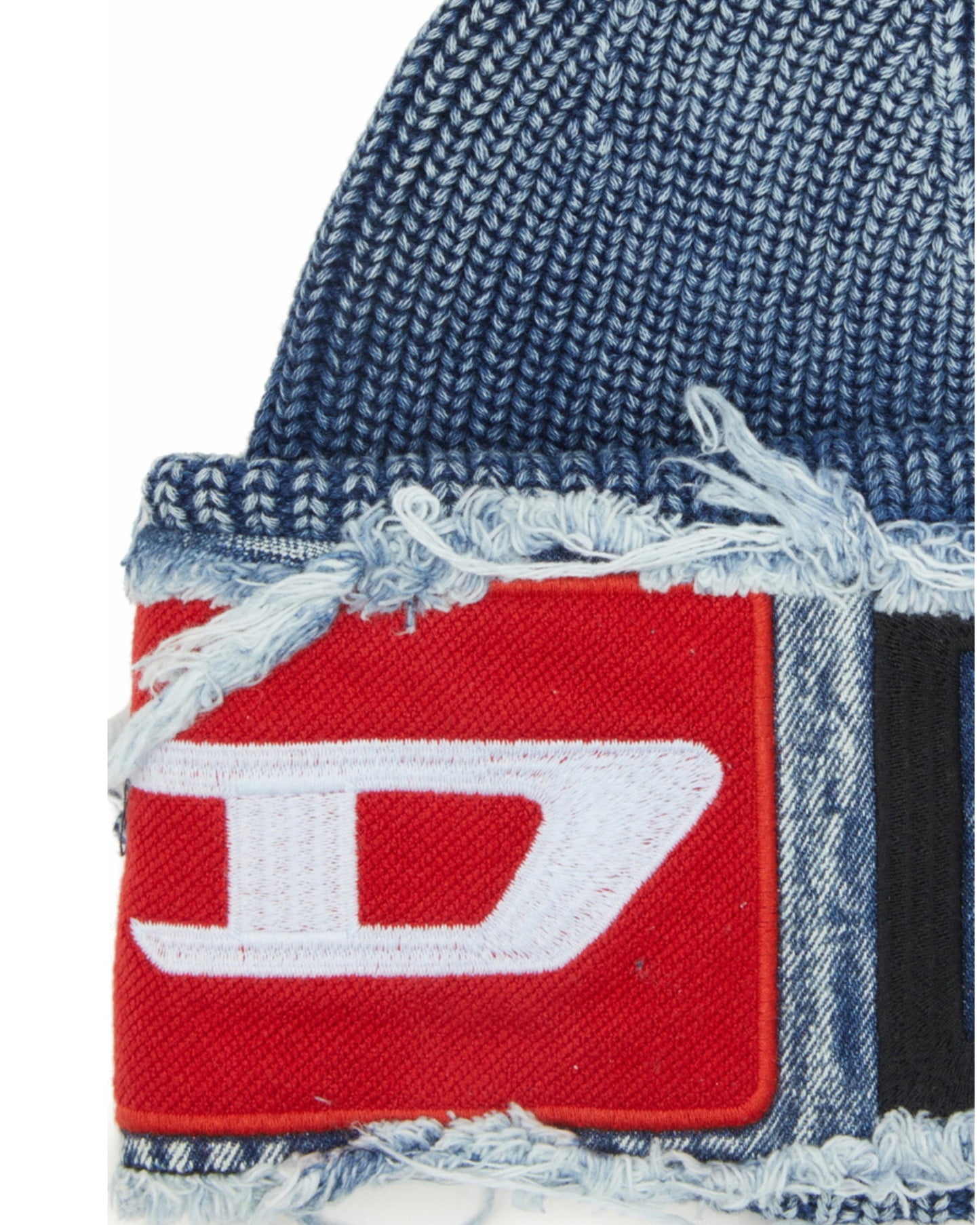 Distressed Denim Patch Beanie