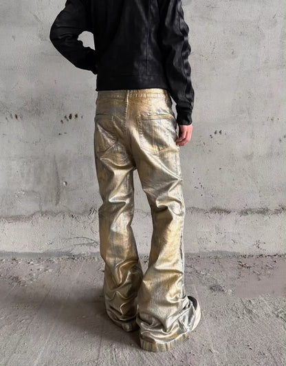 METALLIC COATED STRAIGHT-LEG PANTS