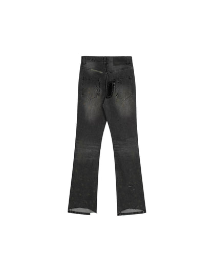 Patched Washed Black Denim Jeans