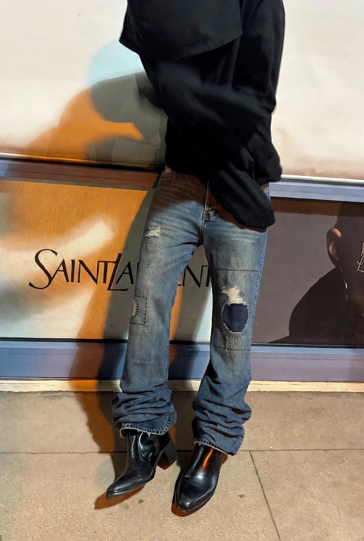Fractured Patchwork Flare Jeans