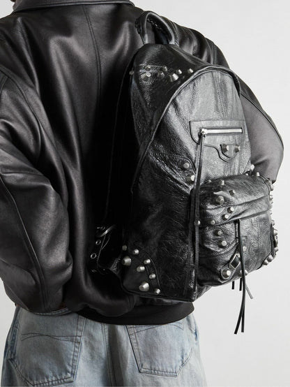 Studded Cagole Leather Backpack