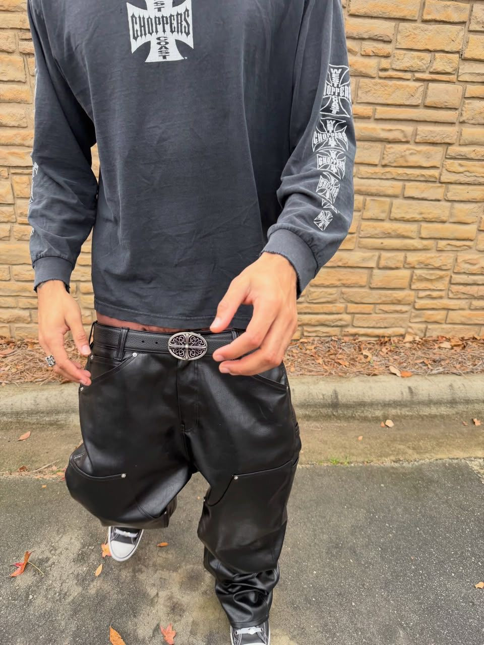 HDN DOUBLE KNEE LEATHER PANTS