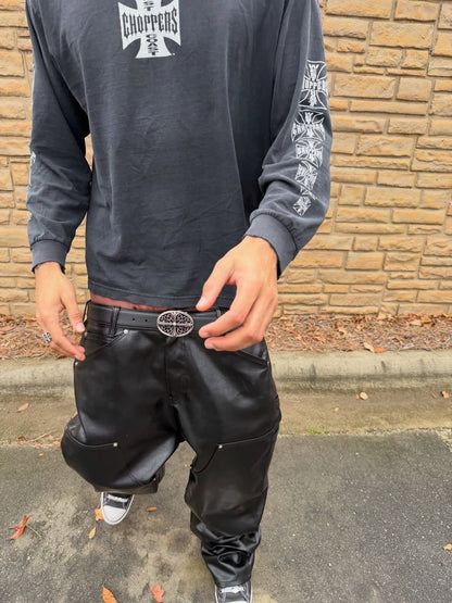 HDN DOUBLE KNEE LEATHER PANTS