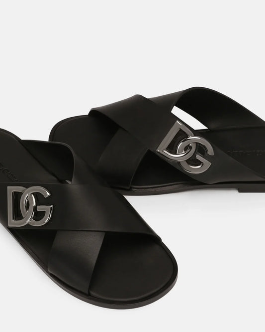 D & G Calfskin Sandals with Metal DG Logo