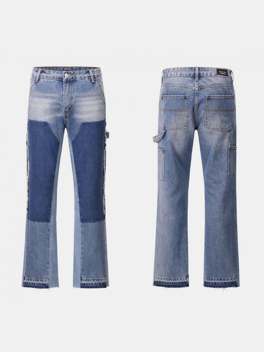 Mens Patchwork Flare Denim Jeans