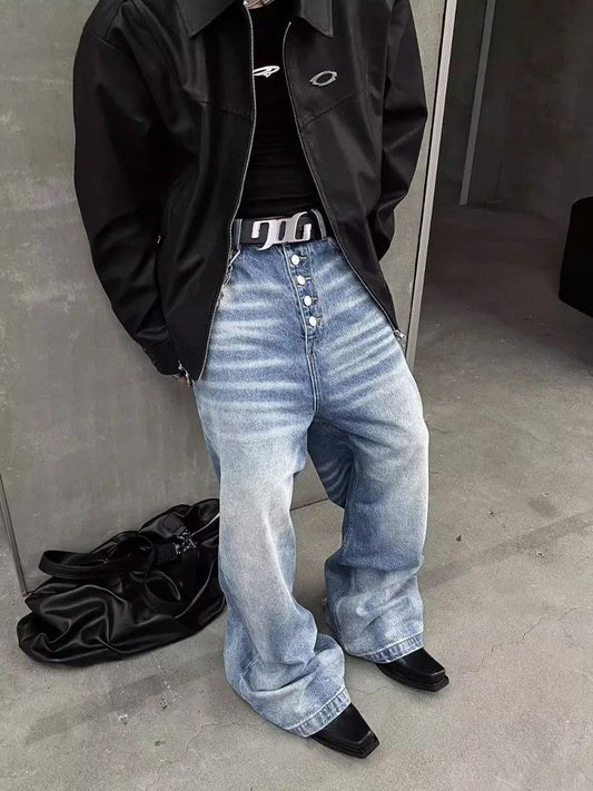 Washed Straight-Leg Denim Jeans