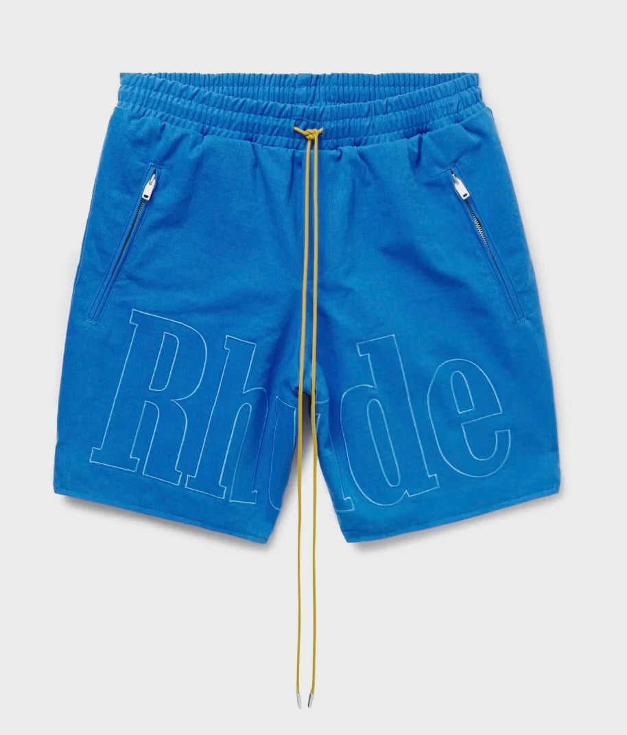 Embroidered Logo Drawstring Shorts - Blue