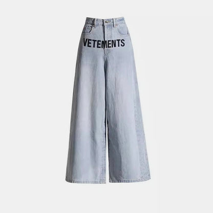 VETEMENTS Blue Logo-Embroidered Wide-Leg Jeans