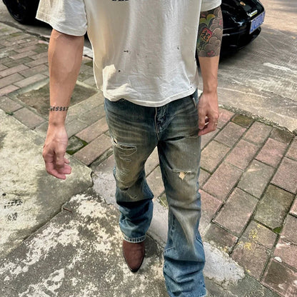 Distressed Flare Jeans — Dust Blue
