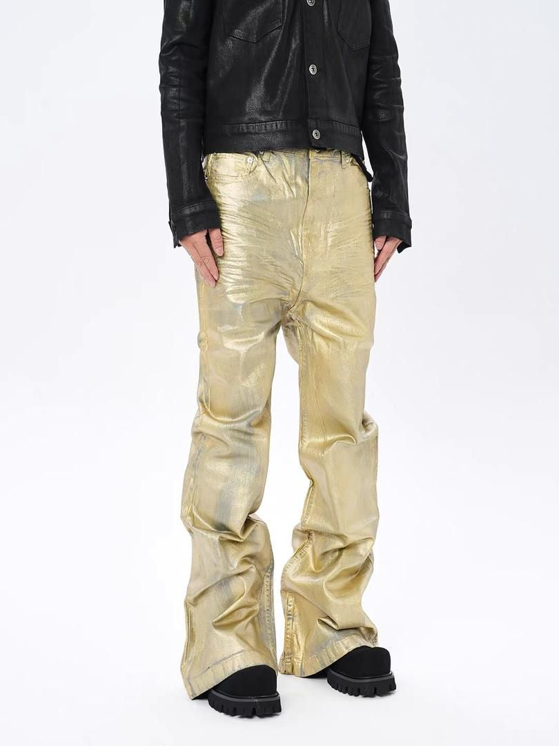 METALLIC COATED FLARE PANTS