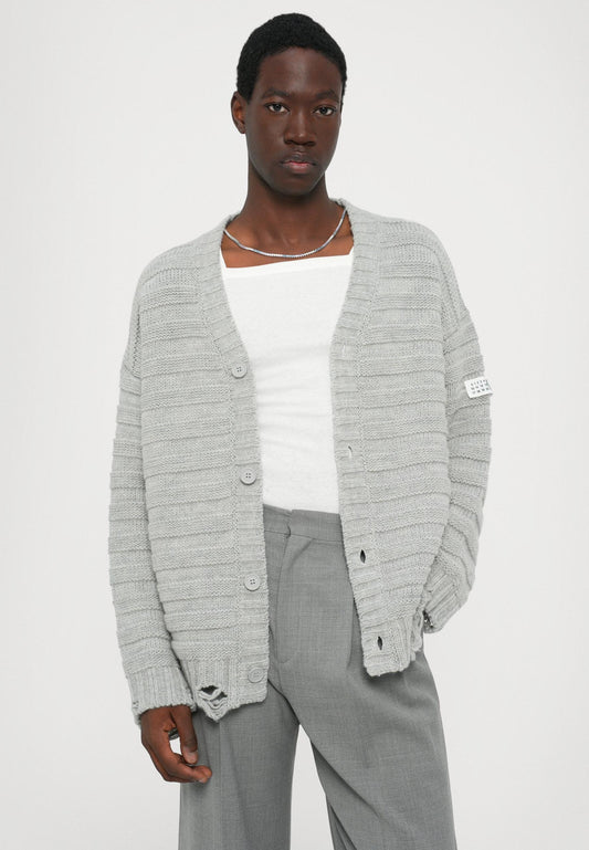 MM6 Distressed Knit Cardigan – Ash Grey