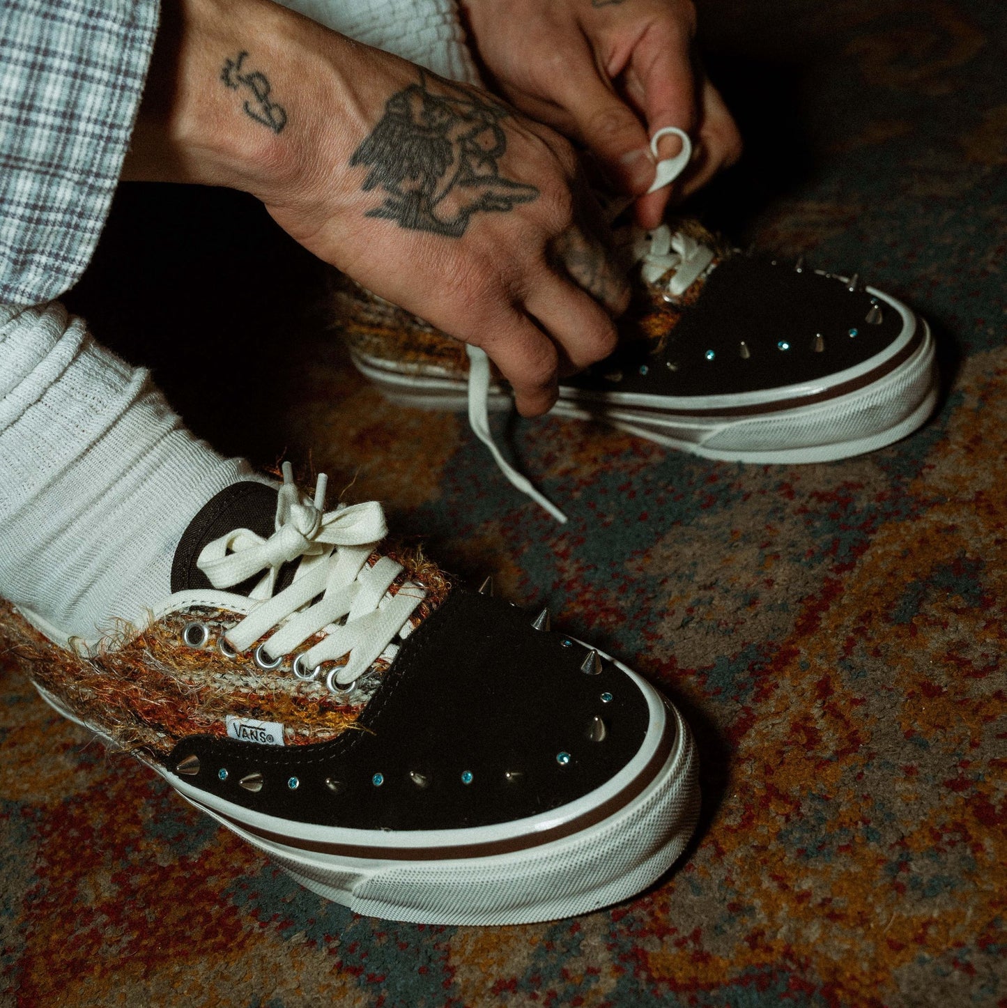 Studded Mohair Low-Top Sneakers
