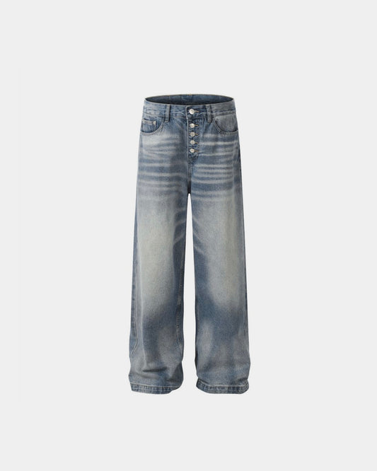 Washed Straight-Leg Denim