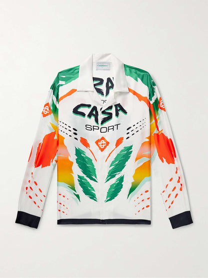 Casa Moto Convertible-Collar Printed Silk-Twill Shirt