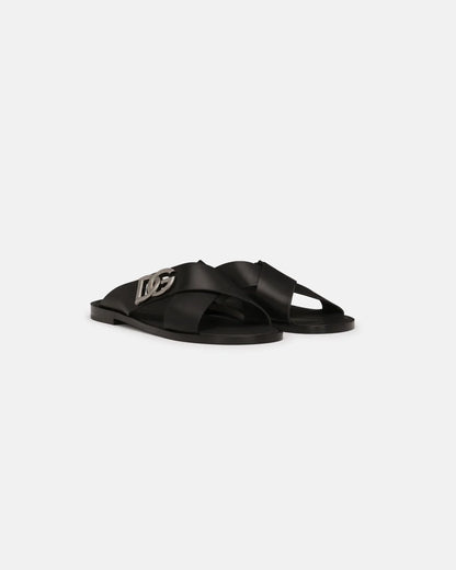 D & G Calfskin Sandals with Metal DG Logo