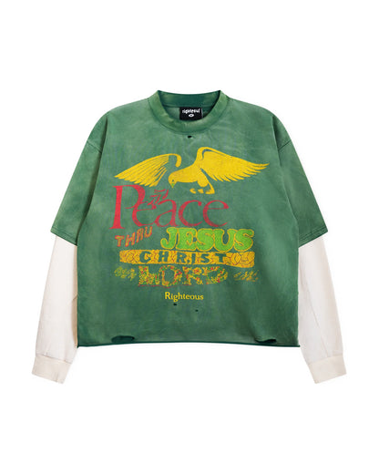 PEACE THRU JESUS CHRIST LAYERED TEE