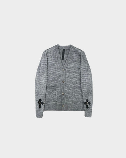 Gothic Cross Knit Pullover in Grey Melange
