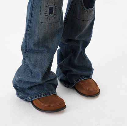 Fractured Patchwork Flare Jeans