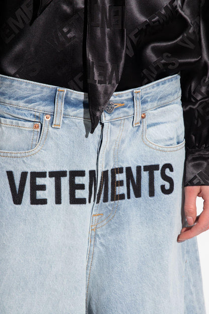 VETEMENTS Blue Logo-Embroidered Wide-Leg Jeans