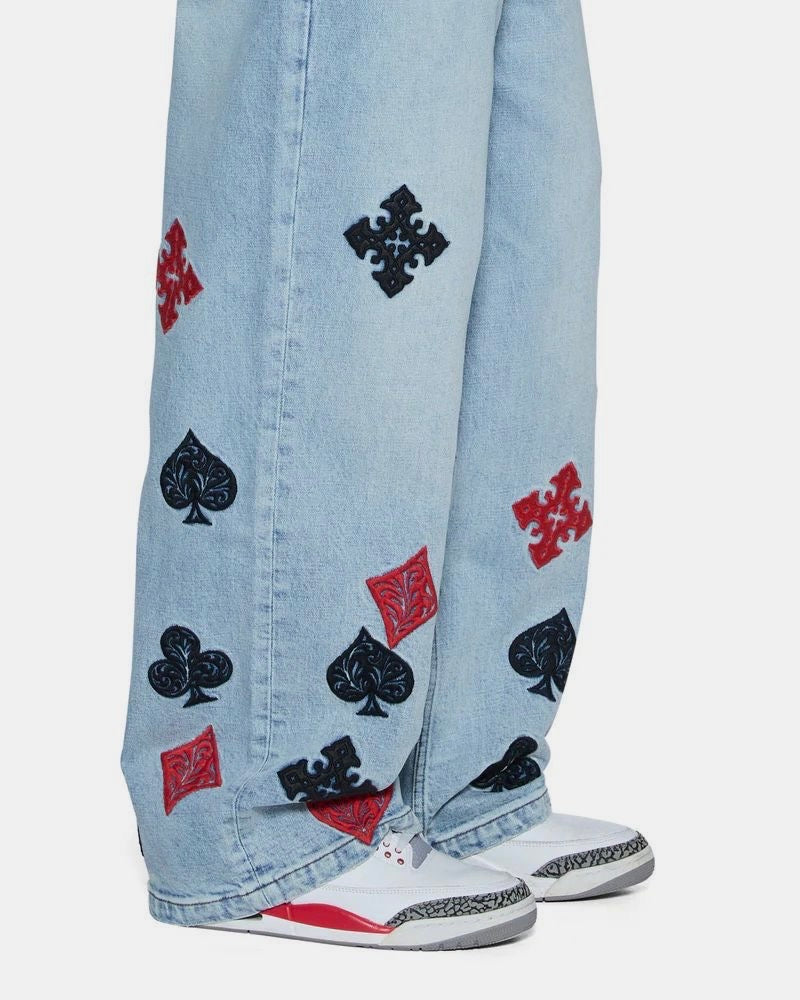 Playing Cards Embroidered Baggy Denim