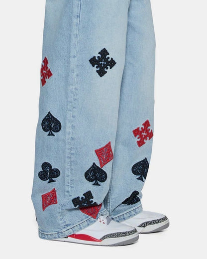 Playing Cards Embroidered Baggy Denim